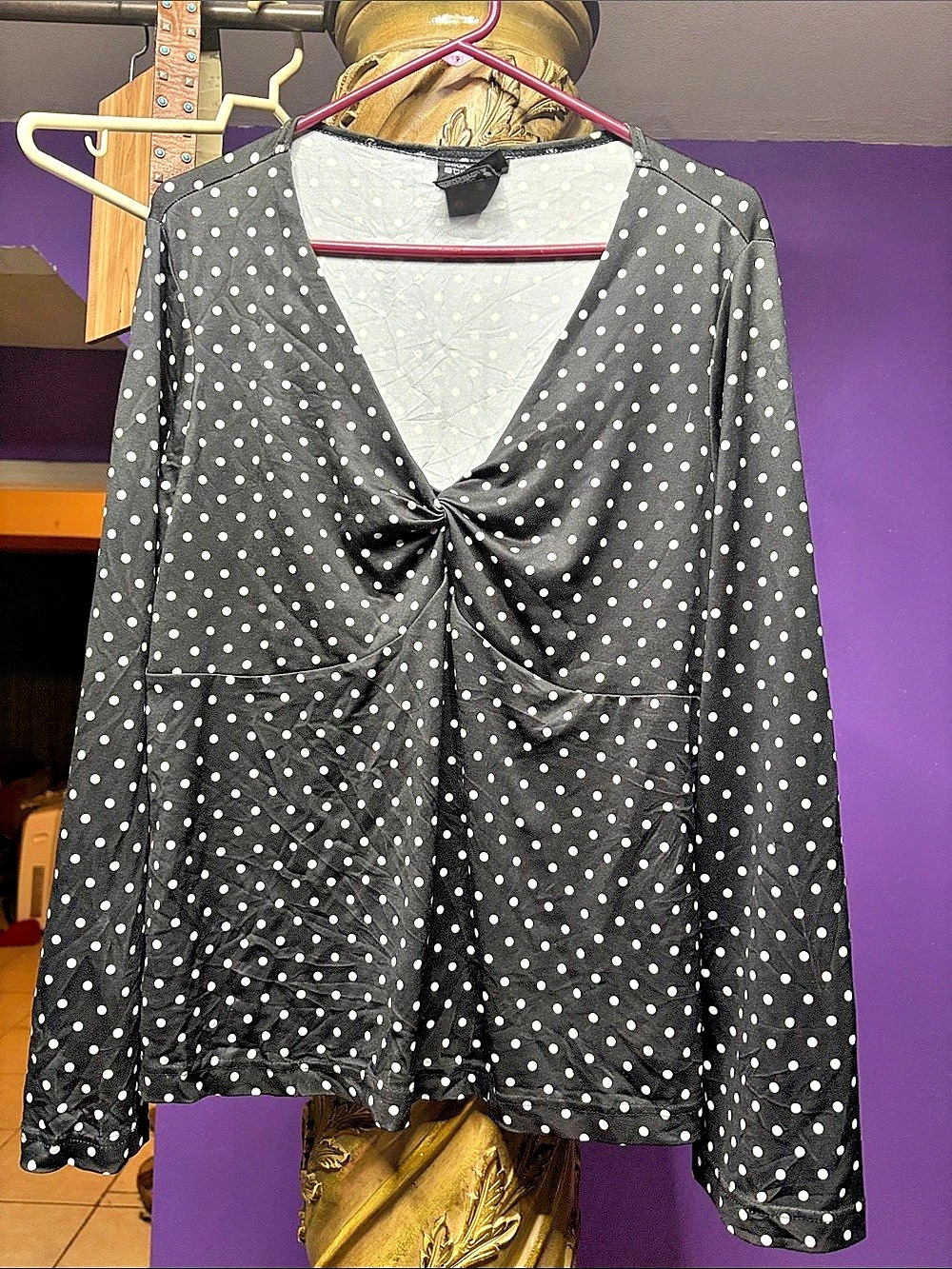No boundaries Polka Dot Twist Front Blouse Black & White Size 2X
